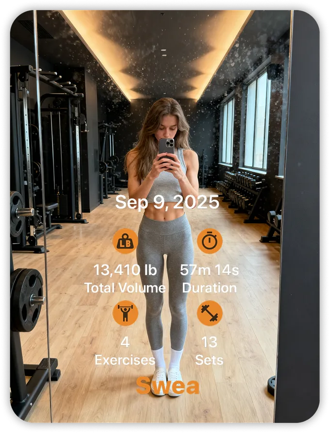 A Swea workout summary shared over a photo